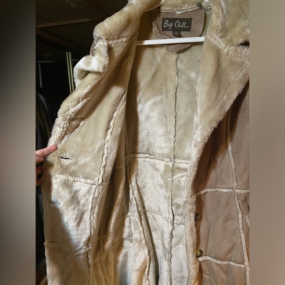 Big Chill Mid Length Patchwork Coat Tan/Cream-M - Picture 2 of 4